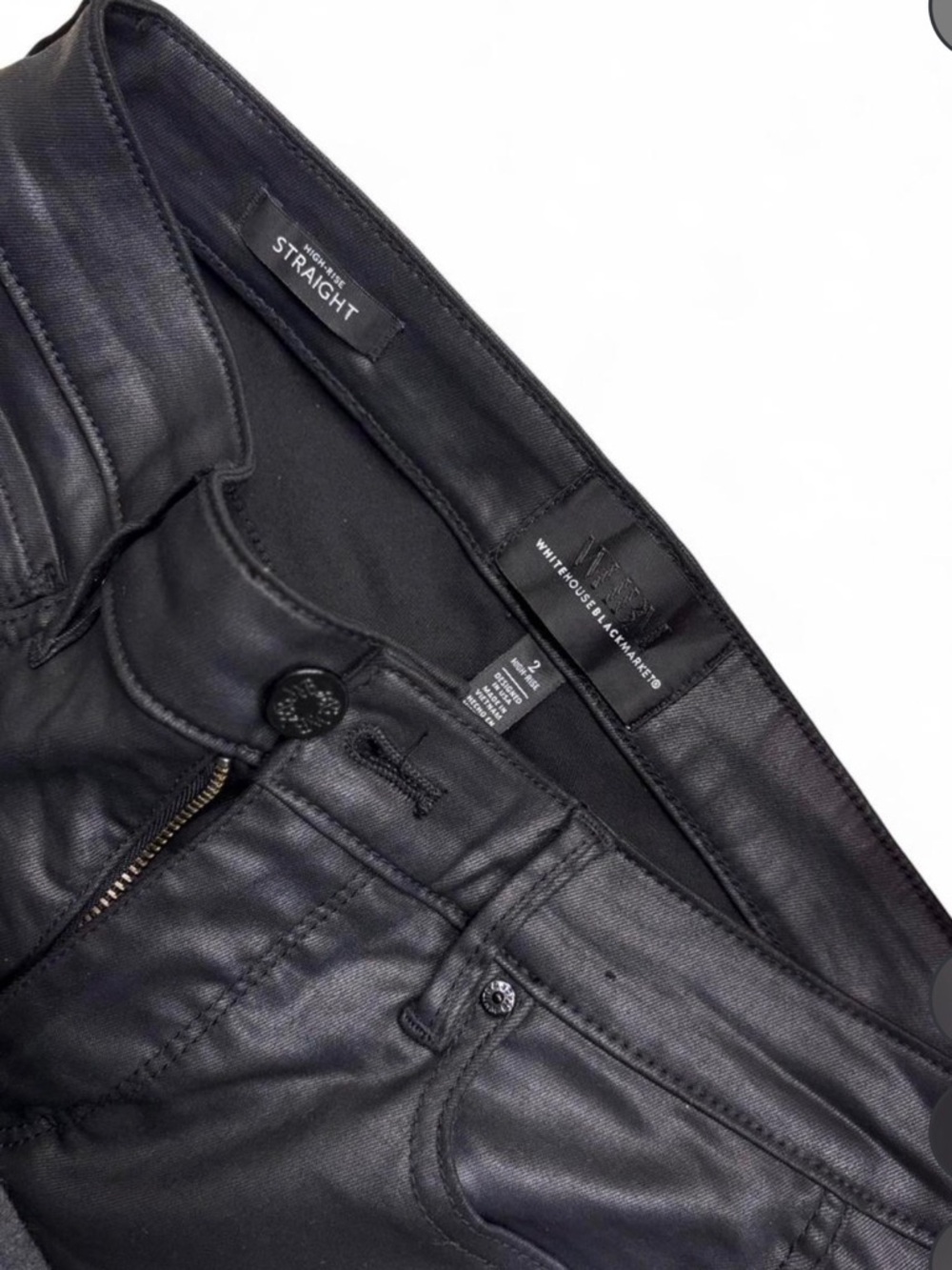 White House Black Market Women's Straight Faux-Leather Jeans - Black